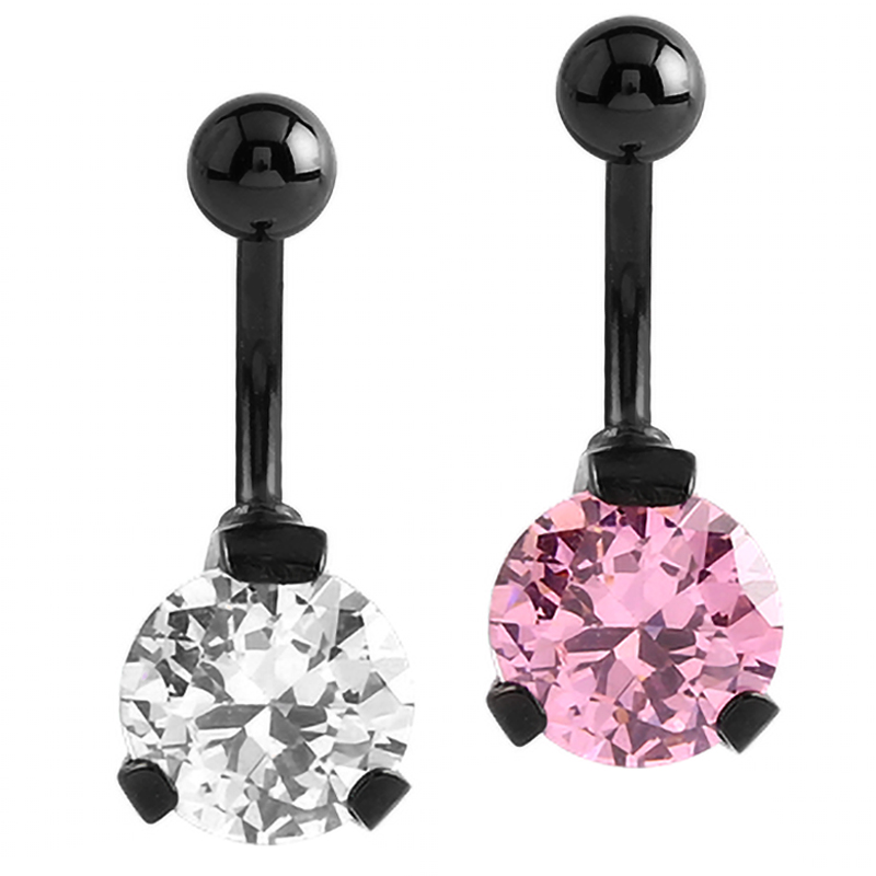 Black Steel Bananabell with 10mm Round Cubic Zirconia Prong Set Ombelico
