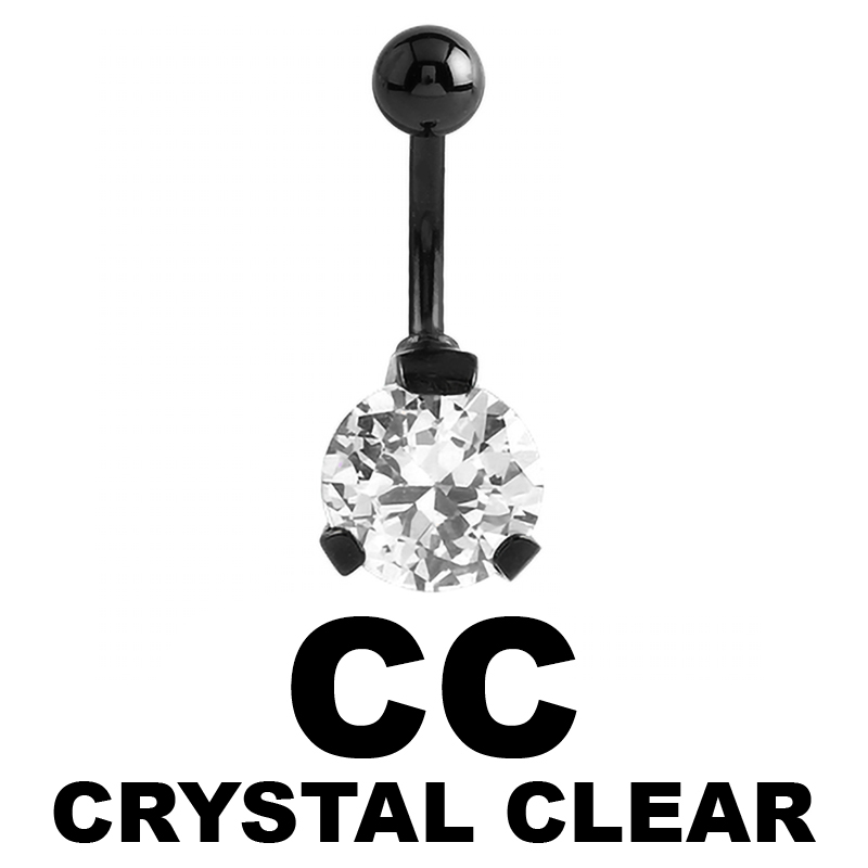 Black Steel Bananabell with 10mm Round Cubic Zirconia Prong Set Ombelico