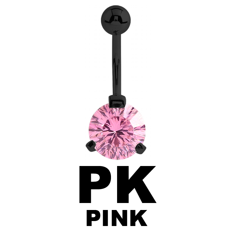Black Steel Bananabell with 10mm Superior Round Cubic Zirconia Prong Set Ombelico