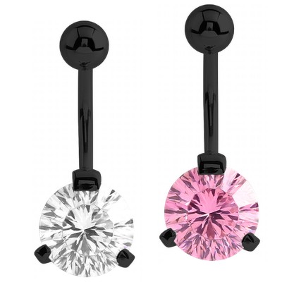 Black Steel Bananabell with 10mm Superior Round Cubic Zirconia Prong Set Navel