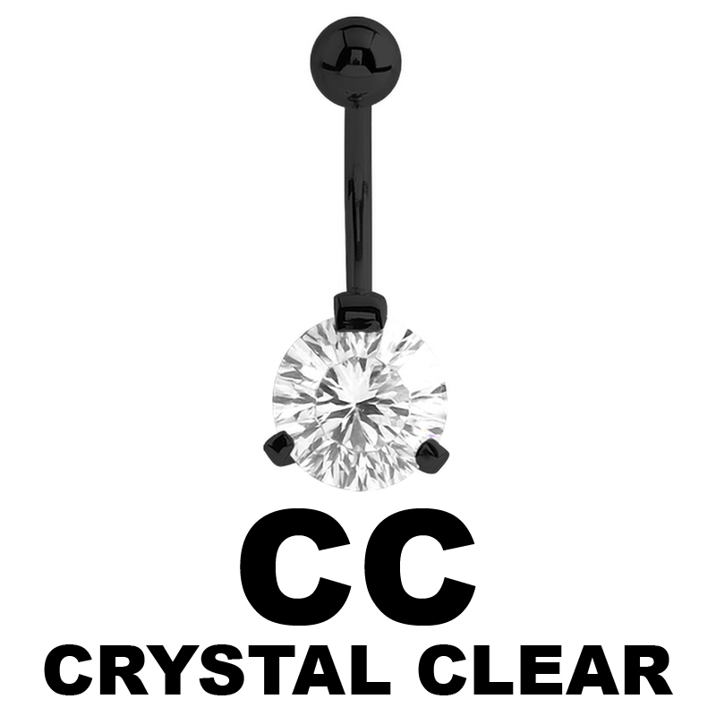 Black Steel Bananabell with 10mm Superior Round Cubic Zirconia Prong Set Ombelico