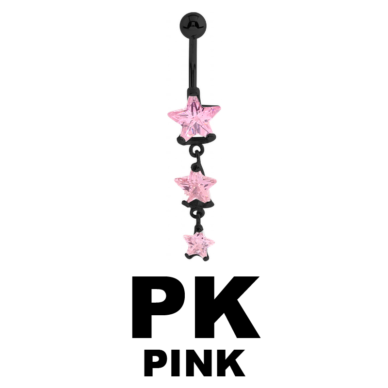 Black Steel Bananabell with Triple Star Cubic Zirconia Prong Set Pendent Ombelico