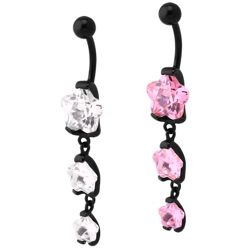 Black Steel Bananabell with Triple Flower Cubic Zirconia Prong Set Pendent Ombelico