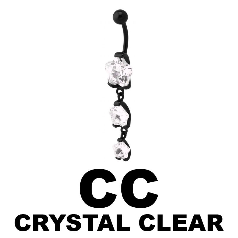 Black Steel Bananabell with Triple Flower Cubic Zirconia Prong Set Pendent Ombelico