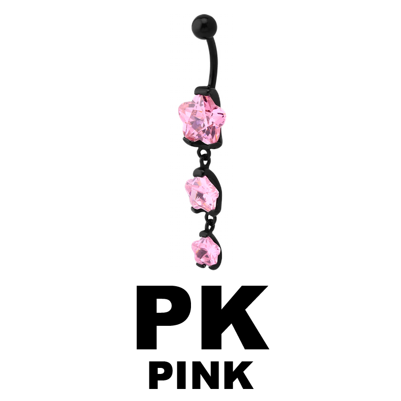 Black Steel Bananabell with Triple Flower Cubic Zirconia Prong Set Pendent Ombelico