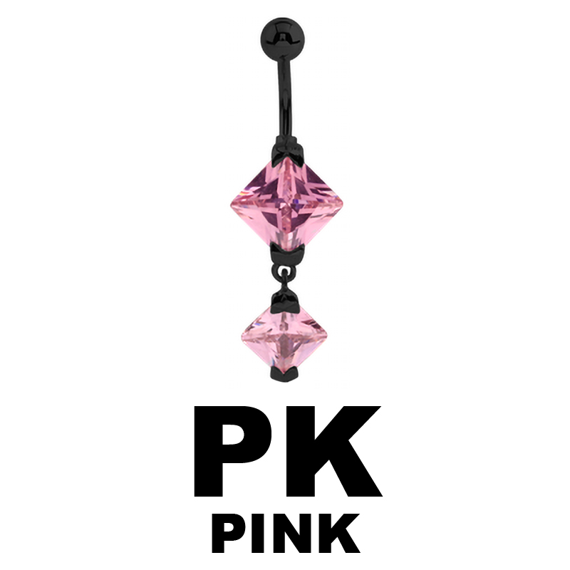 Black Steel Bananabell with 8 and 5mm Square Cubic Zirconia Prong Set Pendent Ombelico