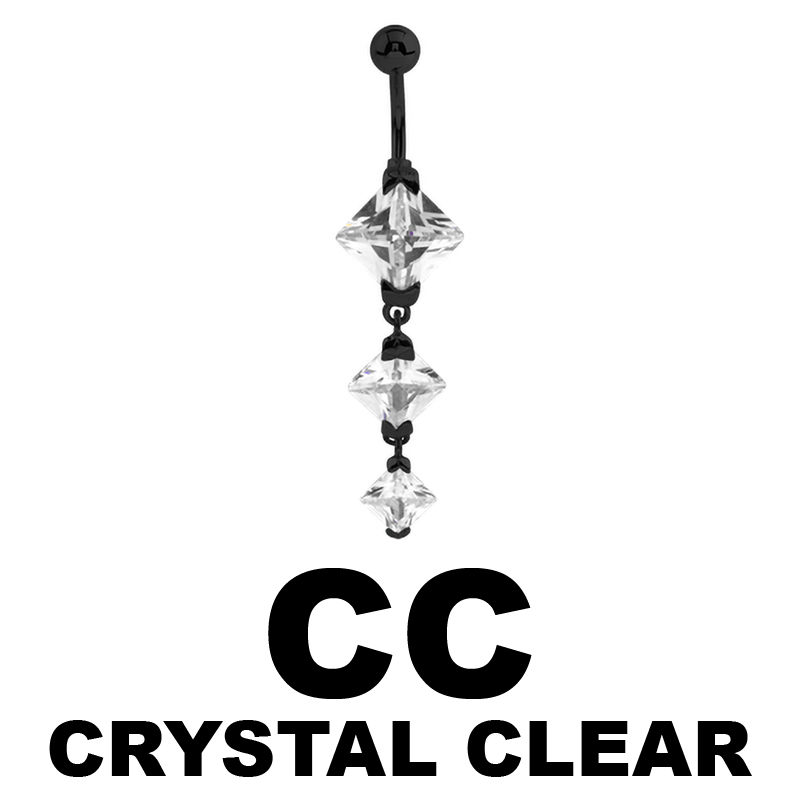 Black Steel Bananabell with Triple Square Cubic Zirconia Prong Set Pendent Ombelico