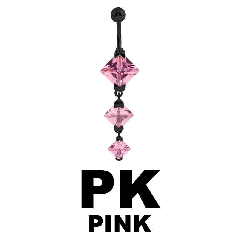 Black Steel Bananabell with Triple Square Cubic Zirconia Prong Set Pendent Ombelico