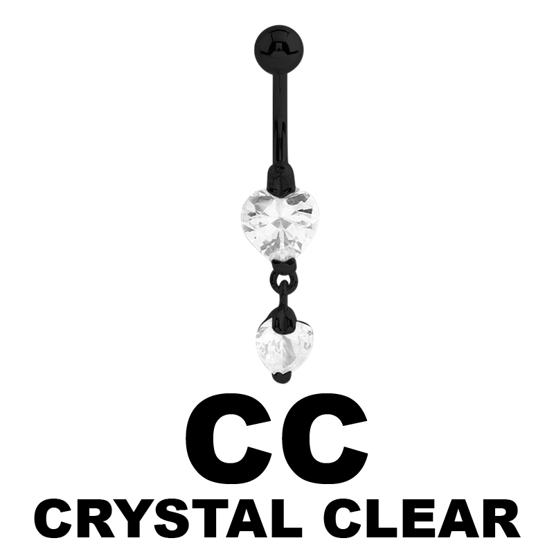 Black Steel Bananabell with 8 and 5mm Heart Cubic Zirconia Prong Set Pendent Ombelico