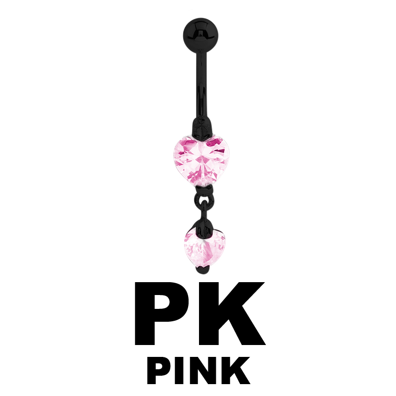 Black Steel Bananabell with 8 and 5mm Heart Cubic Zirconia Prong Set Pendent Ombelico