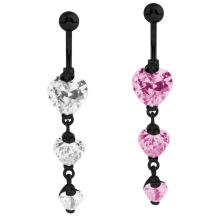 Black Steel Bananabell with Triple Heart Cubic Zirconia Prong Set Pendent