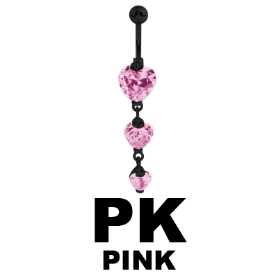 Black Steel Bananabell with Triple Heart Cubic Zirconia Prong Set Pendent Navel