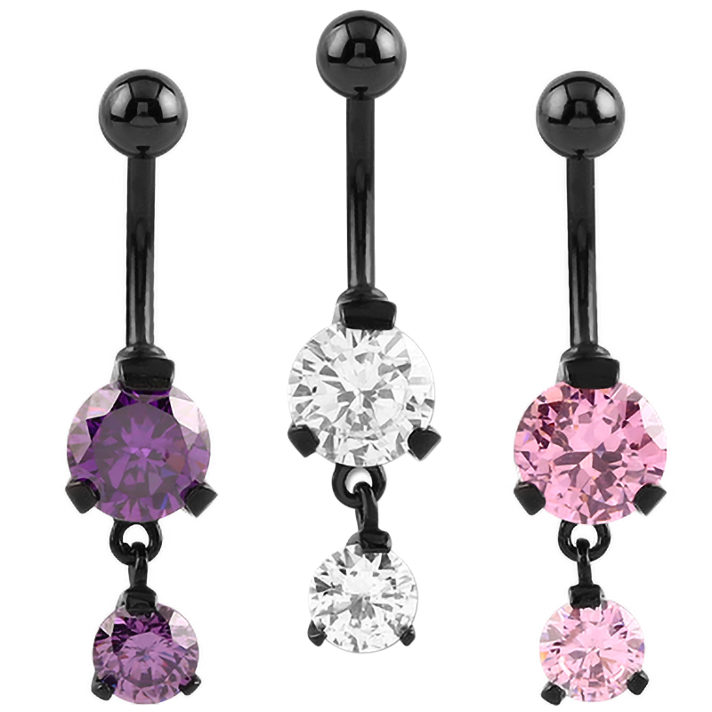 Black Steel Bananabell with 8 and 5mm Round Cubic Zirconia Prong Set Pendent Ombelico