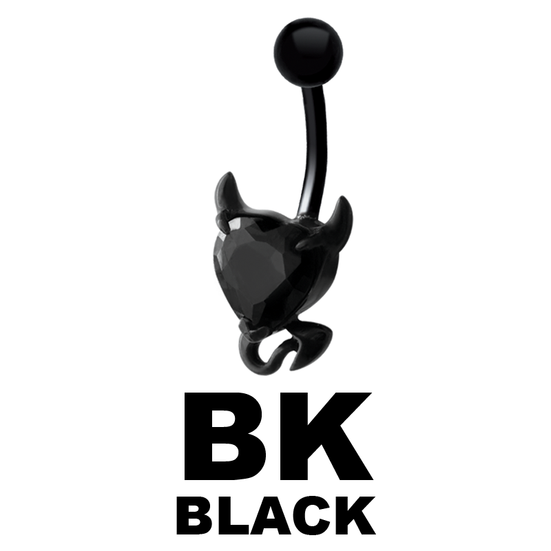 Black Steel Bananabell Devil Heart with Prong Set Cubic Zirconia Ombelico