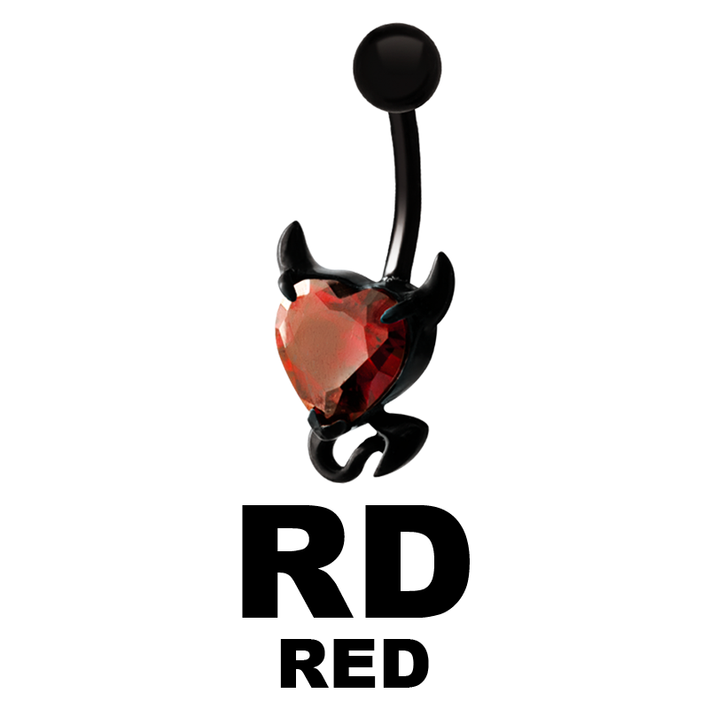 Black Steel Bananabell Devil Heart with Prong Set Cubic Zirconia Ombelico