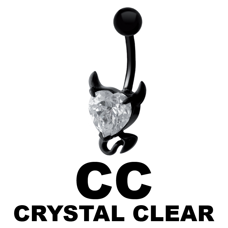 Black Steel Bananabell Devil Heart with Prong Set Cubic Zirconia Ombelico