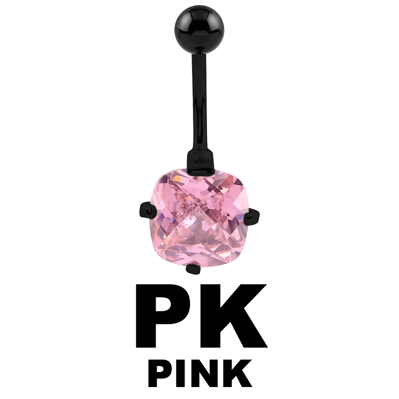 Black Steel Bananabell with 10mm Cushion Cubic Zirconia Prong Set Navel
