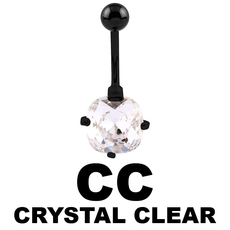 Black Steel Bananabell with 10mm Cushion Cubic Zirconia Prong Set Navel