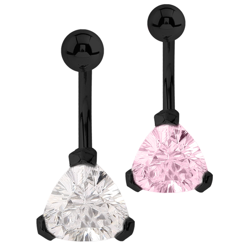 Black Steel Bananabell with 10mm Triangle Cubic Zirconia Prong Set Ombelico