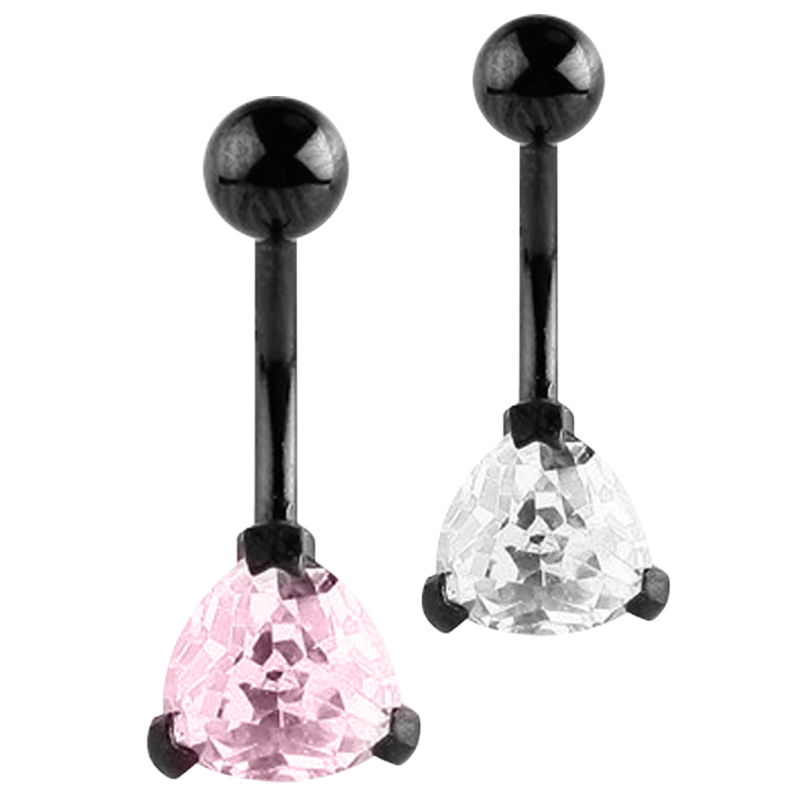 Black Steel Bananabell with 8mm Triangle Cubic Zirconia Prong Set Ombelico