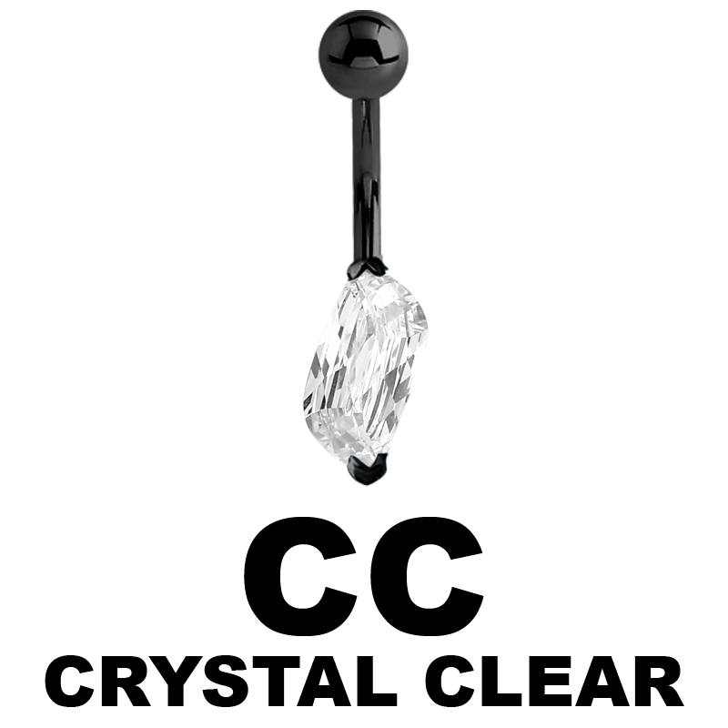 Black Steel Bananabell with Leaf Cubic Zirconia Prong Set Ombelico