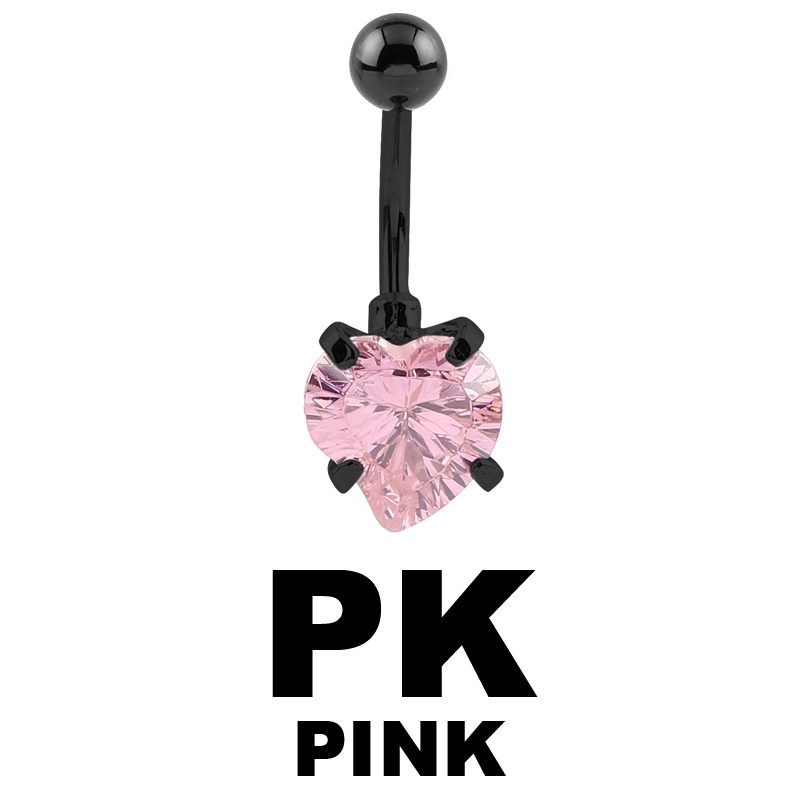 Black Steel Bananabell with 10mm Heart Cubic Zirconia Prong Set Navel