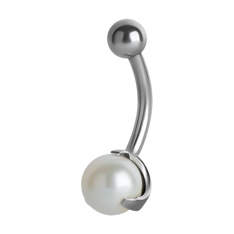 Surgical Steel Bananabell with 6.0mm Swarovski Pearl Prong Set Ombelico