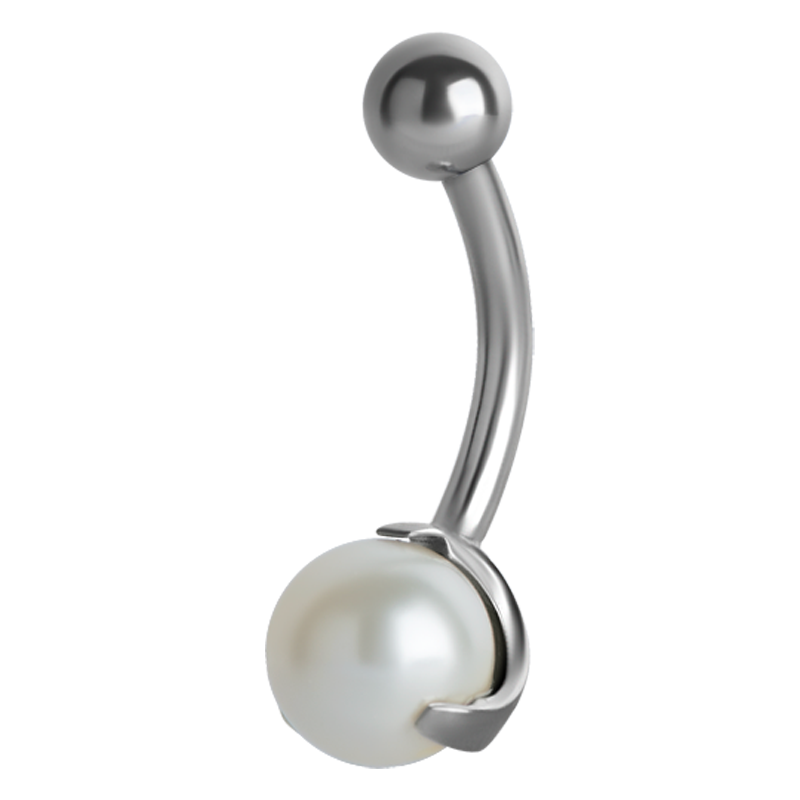Surgical Steel Bananabell with 8.0mm Swarovski Pearl Prong Set Ombelico