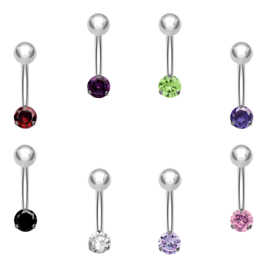 Steel Bananabell with 4.0mm Round Cubic Zirconia Navel
