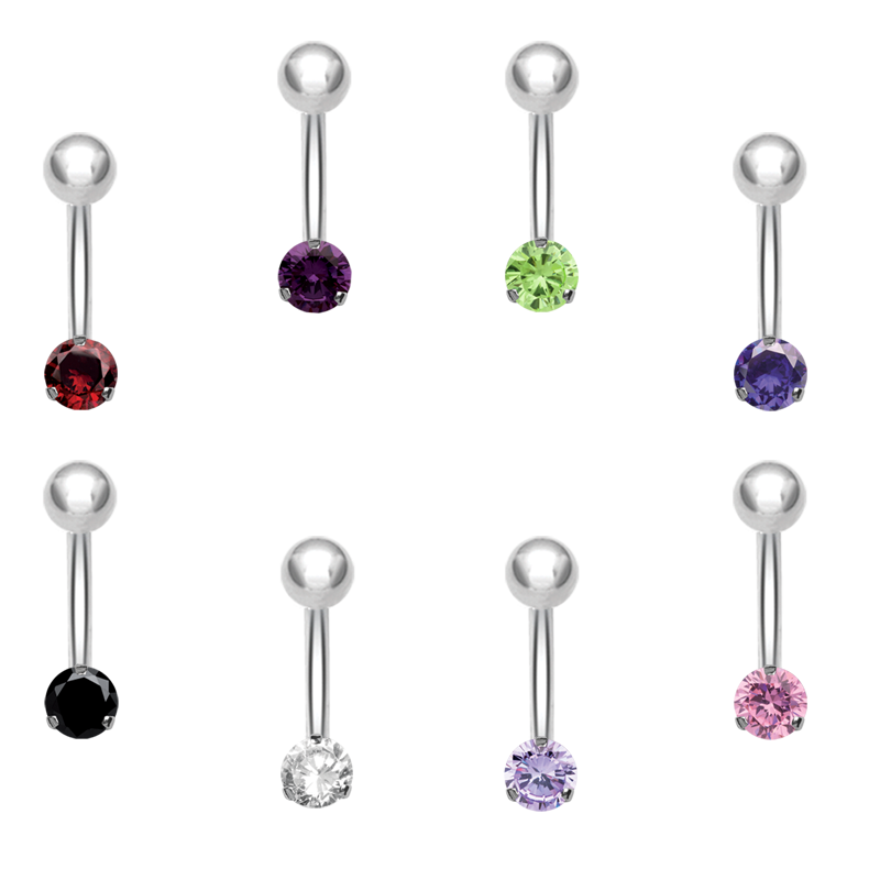 Steel Bananabell with 4.0mm Round Cubic Zirconia Ombelico