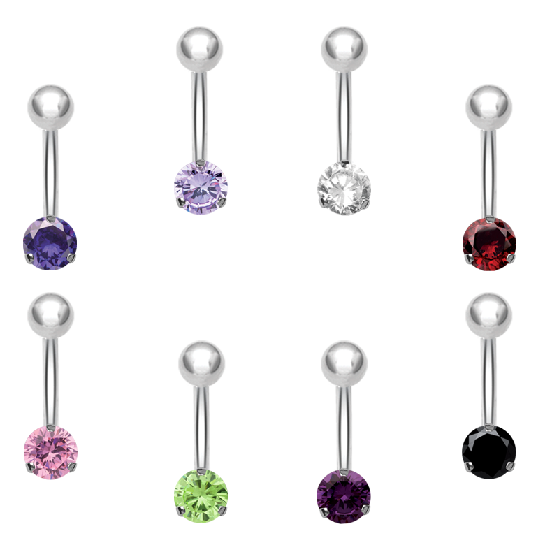 Steel Bananabell with 5.0mm Round Cubic Zirconia Ombelico