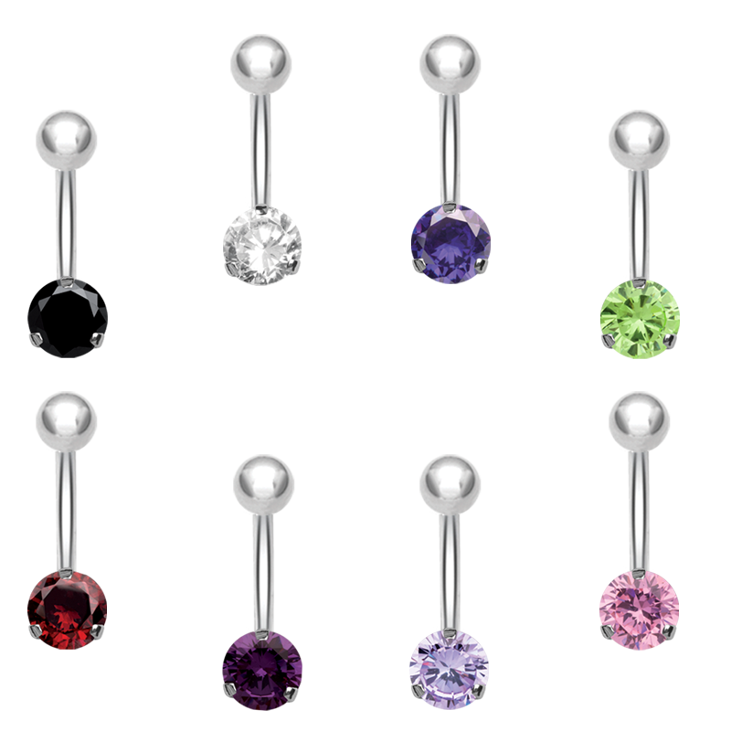 Steel Bananabell with 6.0mm Round Cubic Zirconia Ombelico