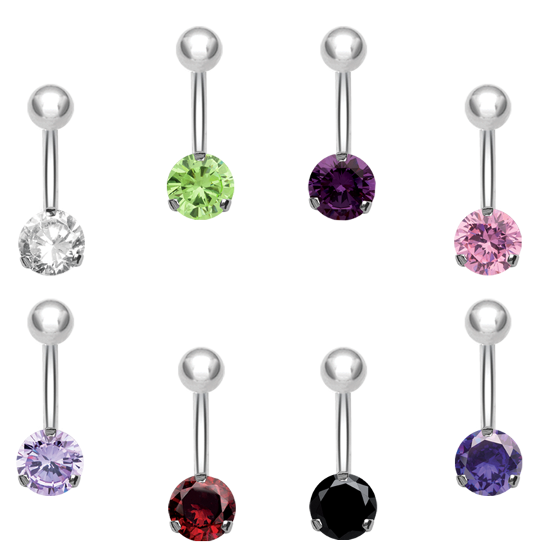 Steel Bananabell with 8.0mm Round Cubic Zirconia Ombelico