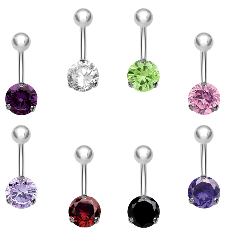 Steel Bananabell with 10mm Round Cubic Zirconia Navel