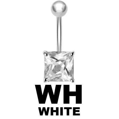 Steel Bananabell with 8mm Square Cubic Zirconia Navel