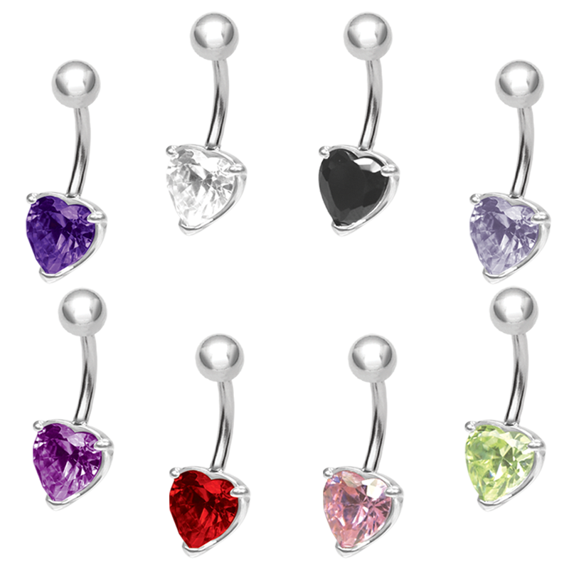 Steel Bananabell with 6.0mm Heart Cubic Zirconia Ombelico