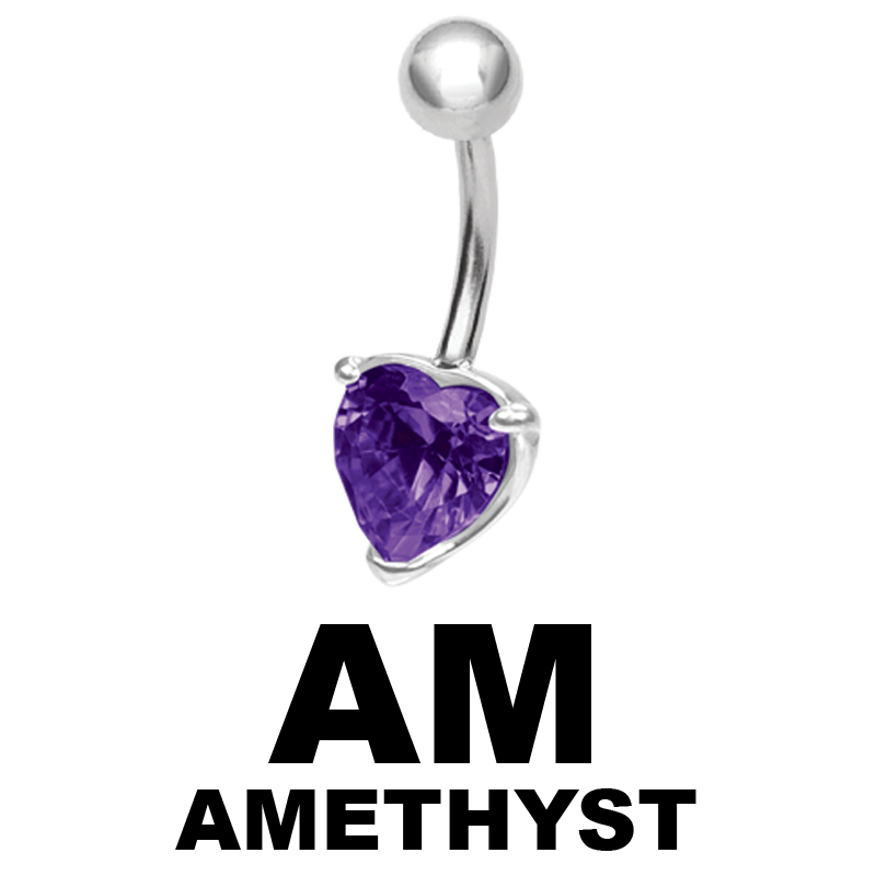 Steel Bananabell with 6.0mm Heart Cubic Zirconia Ombelico