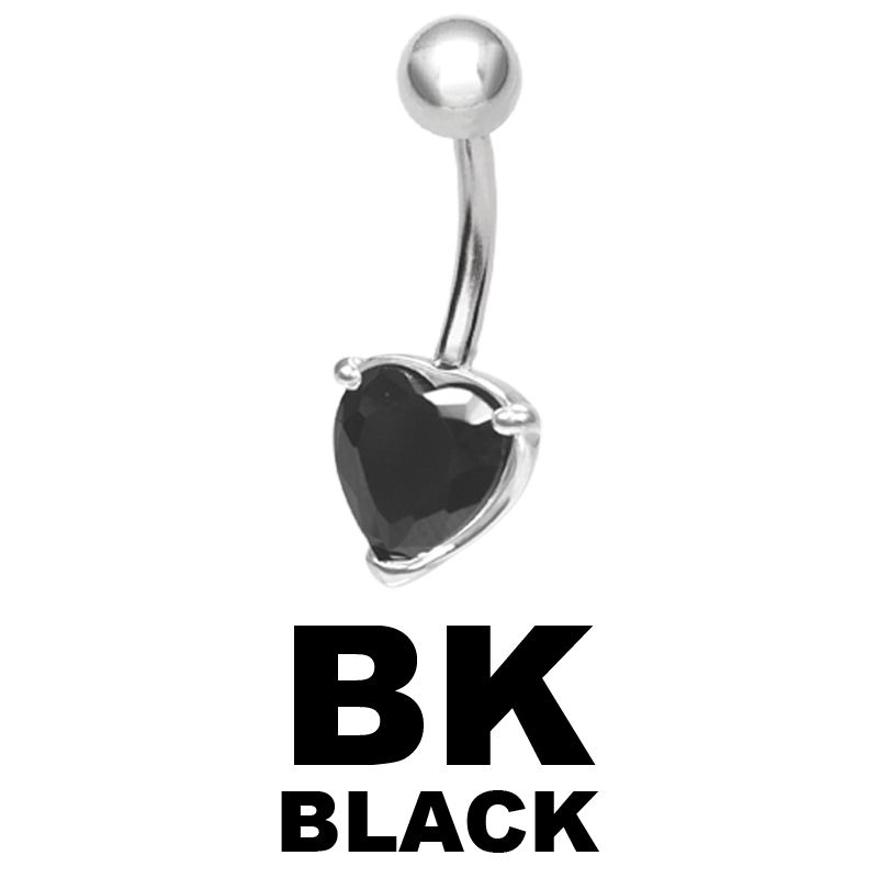 Steel Bananabell with 6.0mm Heart Cubic Zirconia Ombelico