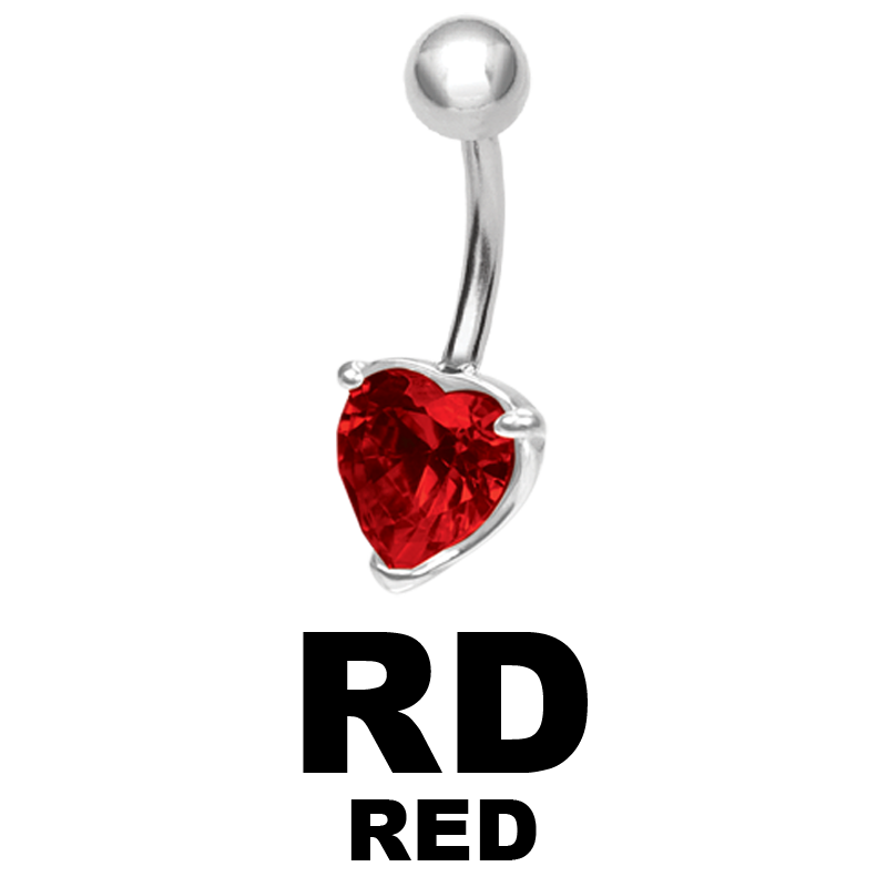 Steel Bananabell with 6.0mm Heart Cubic Zirconia Ombelico
