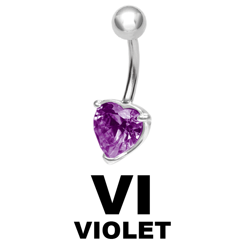 Steel Bananabell with 6.0mm Heart Cubic Zirconia Ombelico
