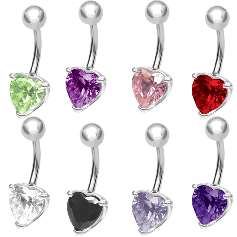 Steel Bananabell with 8.0mm Heart Cubic Zirconia Ombelico