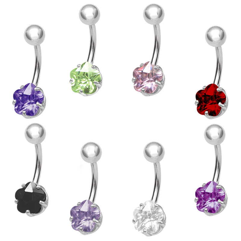 Steel Bananabell with 8.0mm Flower Cubic Zirconia Navel