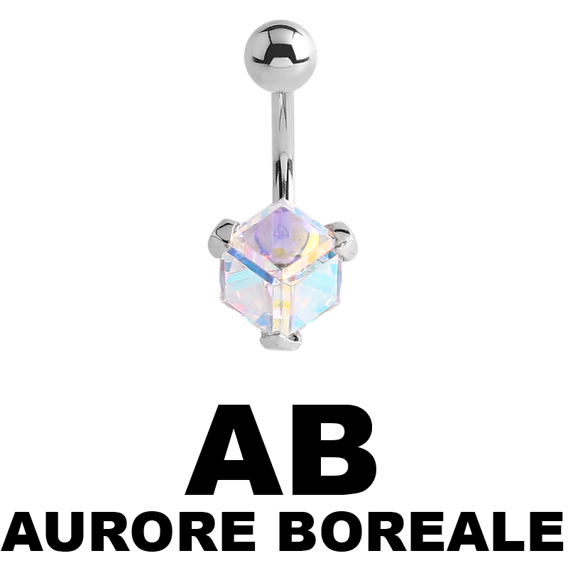 Steel Bananabell with Cube Cubic Zirconia Prong Set Ombelico