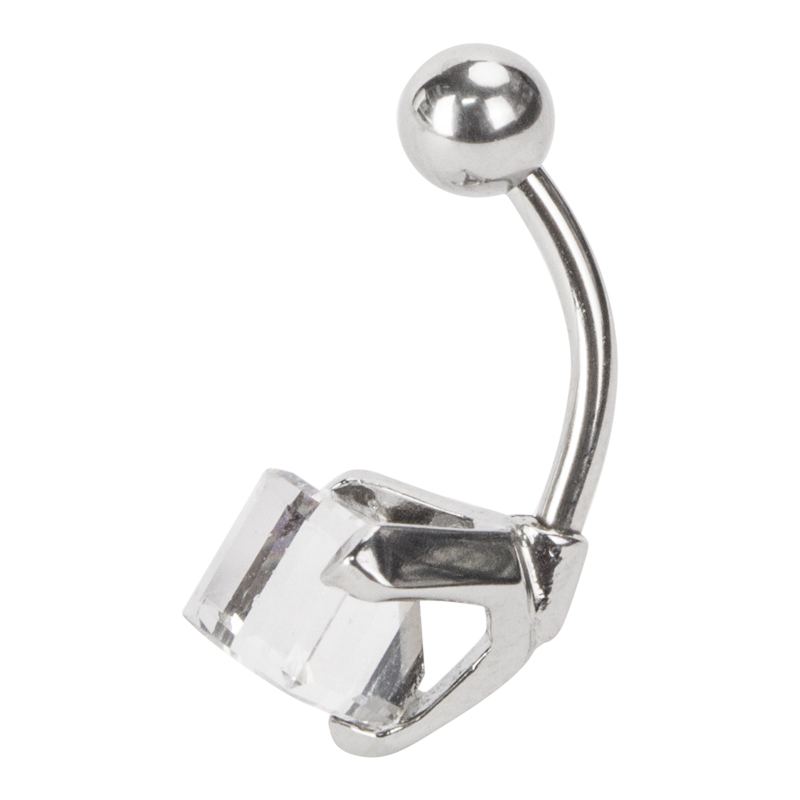 Steel Bananabell with Cube Cubic Zirconia Prong Set Ombelico