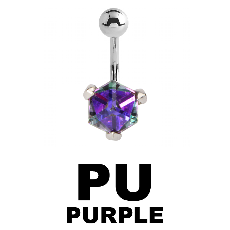 Steel Bananabell with Cube Cubic Zirconia Prong Set Ombelico