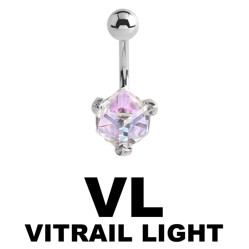 Steel Bananabell with Cube Cubic Zirconia Prong Set Ombelico