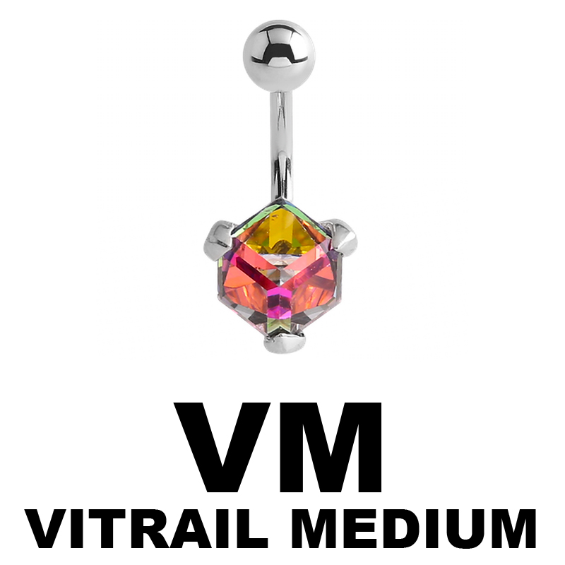 Steel Bananabell with Cube Cubic Zirconia Prong Set Ombelico