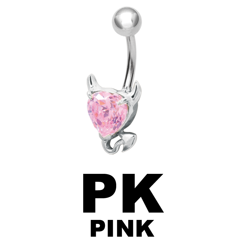 Steel Bananabell with Cubic Zirconia Devil Heart Ombelico