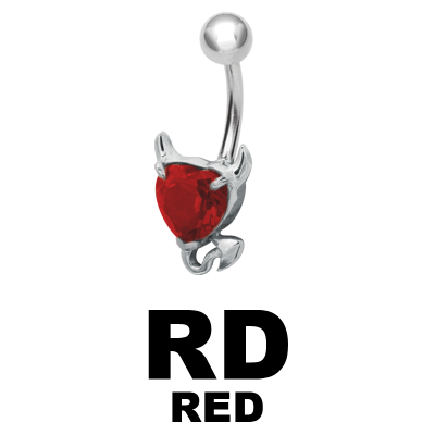 Steel Bananabell with Cubic Zirconia Devil Heart Navel