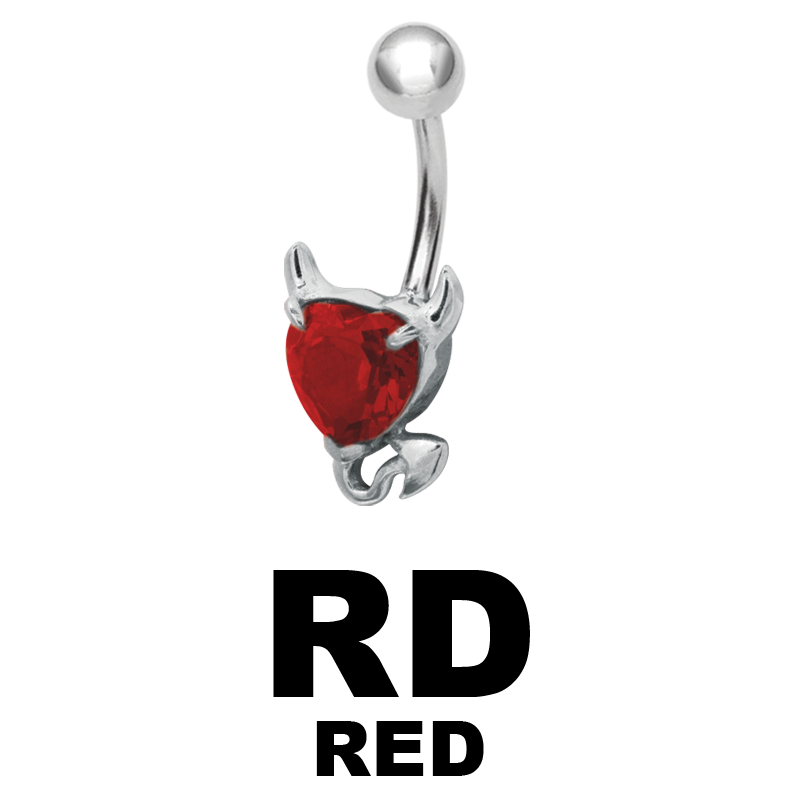Steel Bananabell with Cubic Zirconia Devil Heart Ombelico